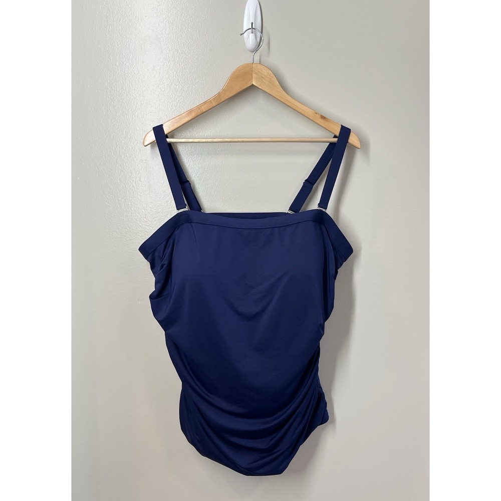 Lands End Women's Size 24W Tankini Top Swim Bathing Suit Navy Slimming Ruched